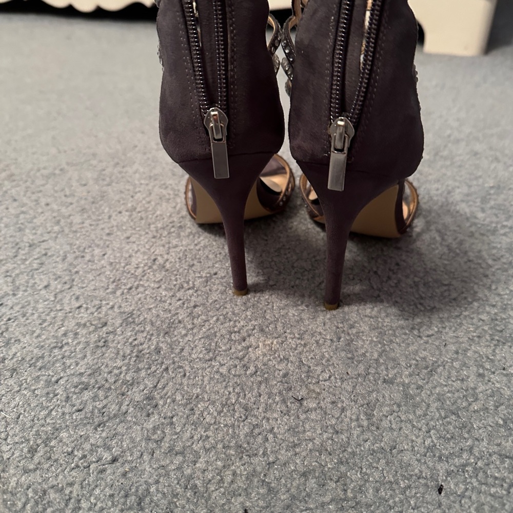 Audrey Brooke- Grey rhinestone heels-worn once. Heel cushions added.  5 “ heel. - Picture 3 of 8